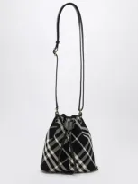 Burberry Check Clutch Shoulder Bag With Drawstring In Black