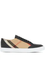 Burberry Check Leather Sneakers In Black