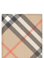 Burberry Check Print Wallet In Beige