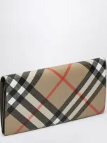 Burberry Continental Large Wallet In Check In Beige