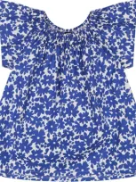 Busy Bees Kids'  Molly Smocked Neck Flutter Sleeve Top In Blue Poppy