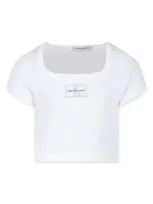 Calvin Klein Kids' White Crop T-shirt For Girl With Logo