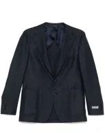 Canali Checked Blazer In Blue