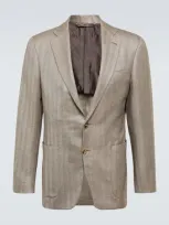 Canali Silk And Cashmere Blazer In Beige