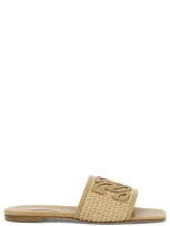 Casadei Portofino Logo-patch Square-toe Slides In Beige