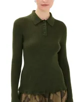 Cecilie Bahnsen Oda Top Lightweight Knit Olive Grey Olive Grey