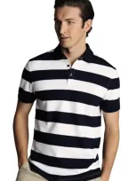 Charles Tyrwhitt Solid Short Sleeve Cotton Tyrwhitt Pique Polo In Navy & White