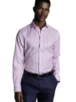 Charles Tyrwhitt Wide Stripe Non-iron Twill Cutaway Slim Fit Shirt Single Cuff In Multi