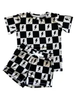 Charlie Lou Baby Kids' ® Checkered Lightning Bolt Shortie Set In Black