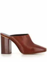 Chloé Ambre Calfskin Block-heel Mules In Cognac Brown