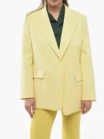 Chloé Buttonless Pure Silk Blazer With Peak Lapel In Yellow