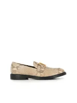 Chloé Marcie Buckled Snake-effect Leather Loafers In Nude