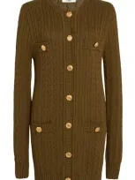 Chloé Longline Cable-knit Cotton Cardigan In Green