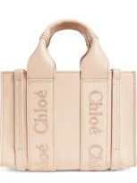 Chloé Mini Leather Woody Tote Bag In Pink