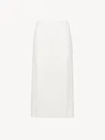 Chloé Scallop Embroidered Column Skirt In Fluid Viscose White Size 10 76% Viscose, 24% Wool