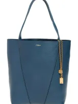 Chloé Spin Grained Leather Tote Bag In Blue