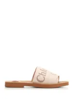 Chloé Logo-embroidered Slip-on Sandals In Bhusbeige