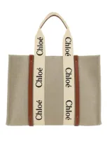 Chloé Large Woody Tote Bag In Beige