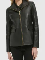 Cole Haan Wing Collar Leather Jacket In Black