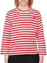 Comme Des Garçons Play Kids Red & White Striped Long Sleeve T-shirt In 4-red