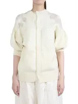 Comme Des Garçons Tao Floral-print Knit Cardigan In Neutrals