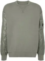 C.p. Company Quilted-panels Crew-neck Sweatshirt In Green