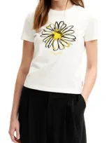 Desigual Daisy Embroidered Cotton Graphic T-shirt In White