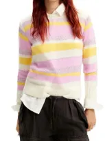 Desigual Jers Maka Stripe Crewneck Sweater In White