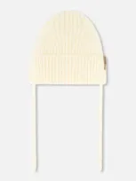 Deux Par Deux Baby Girl's Mid-season Knit Hat With Strings Off White In Whisper White