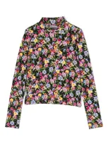 Dolce & Gabbana Kids' Floral-print Cotton-blend Top In Schwarz