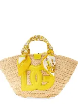 Dolce & Gabbana Kendra Large Leather And Twill-trimmed Raffia Tote Bag In Beige