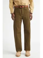 Double Rl Selvedge Cotton Jeans In Olive Rinse