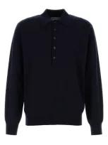 Dries Van Noten Muano Wool Polo Sweater In Blue