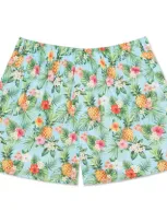 Druthers Nyc Organic Cotton Oahu Hawaiian Print Boxer Short In Lt. Blue