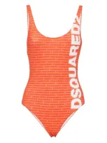 Dsquared2 Logo-print Low-back Swimsuit In Orange