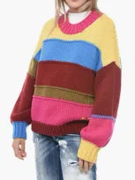 Dsquared2 Woman Sweater Burgundy Size M Wool In Multicolor Stripes