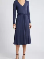 Du Paradis Singapore Long Sleeve Dress In Navy