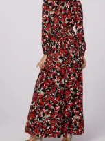 Dvf Lilo Floral Long Sleeve Maxi Dress In Fishnet Floral Red Med