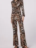 Dvf Michele Long Sleeve Jumpsuit In Jungle Cat