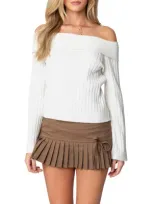 Edikted Brandy Off The Shoulder Rib Sweater In White