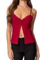 Edikted Crimson Lace Split Front Camisole In Burgundy