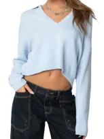 Edikted Marcie Oversize Crop Sweater In Light-blue