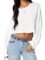 Edikted Shyrah Oversize Knit Crop Top In White