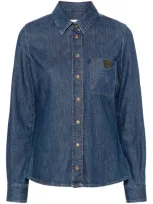 Elisabetta Franchi Logo-plaque Denim Shirt In 蓝色