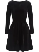 Emporio Armani Velvet Long-sleeved Peplum Dress In Black