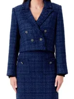 Endless Rose Bouclé Tweed Jacket In Navy