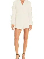 Endless Rose Bow Long Sleeve Blazer Romper In White