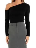 Endless Rose Ribbed One-shoulder Sweater In Black