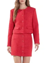 Endless Rose Tweed Crop Jacket In Red