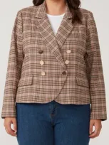 Estelle Penelope Plaid Blazer In Mocha/pink